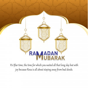 Ramadan Mubarak with golden lanterns and Islamic arch