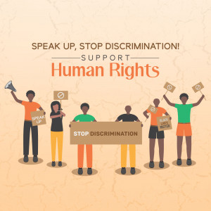 Illustration of diverse people protesting against discrimination and supporting human rights.