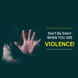 Hand reaching out against a dark background with text 'Don't Be Silent When You See Violence!'