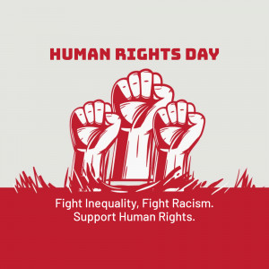 Illustration of raised fists symbolizing solidarity and the fight for human rights.