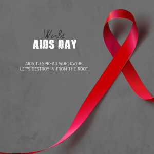 Red ribbon symbolizing World AIDS Day on a gray background