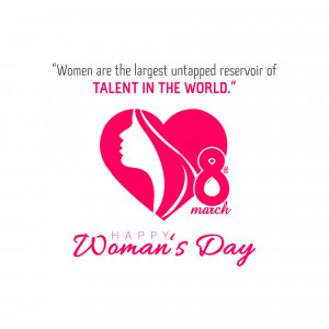 Illustration of a heart shape with female profiles and the number 8 for March 8th, International Women's Day.