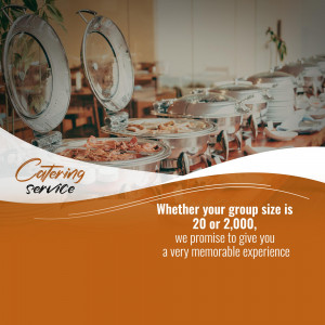 Buffet catering setup with warm food and elegant presentation