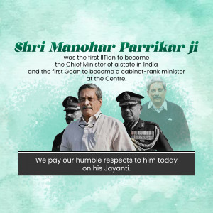 Image of Manohar Parrikar with text commemorating his Jayanti.