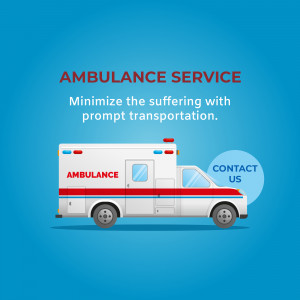 Illustration of a white ambulance with red stripes and the text 'Ambulance Service'