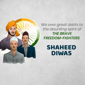 Image commemorating Shaheed Diwas with portraits of Indian freedom fighters and the Indian flag.