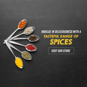 Variety of colorful spices on spoons against a dark background