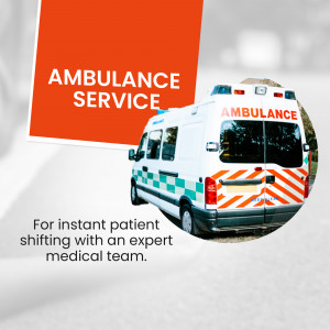 Image of an ambulance with text promoting ambulance services for patient transport.