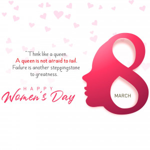 Women's Day greeting card with a silhouette of a woman's face and a motivational quote.