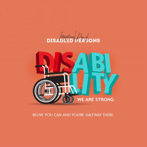 Image depicting the words 'DISABILITY' with a wheelchair integrated into the letters, celebrating the International Day of Disabled Persons.