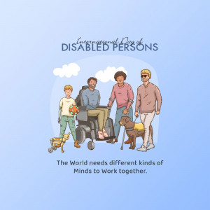 Illustration of diverse people with disabilities celebrating International Day of Disabled Persons.