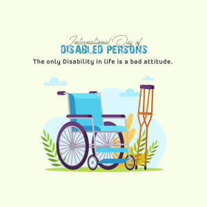 Illustration for International Day of Disabled Persons with a wheelchair and crutches