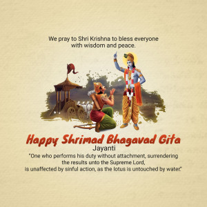 Bhagavad Gita Jayanti greeting with Krishna and Arjuna