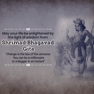 Image of Lord Krishna with a quote from the Shrimad Bhagavad Gita about change.