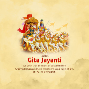 Image depicting Lord Krishna and Arjuna in a chariot on Gita Jayanti