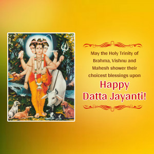 Image of Lord Dattatreya with text 'Happy Datta Jayanti'