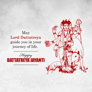 Illustration of Lord Dattatreya with a cow and dog for Dattatreya Jayanti