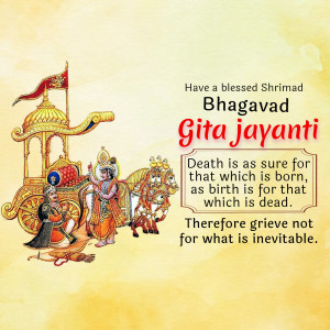 Illustration of Krishna and Arjuna on a chariot for Bhagavad Gita Jayanti