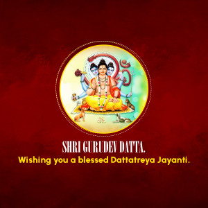Image of Lord Dattatreya with text wishing a blessed Jayanti