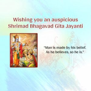 Image wishing a happy Shrimad Bhagavad Gita Jayanti with a depiction of Krishna and Arjuna.