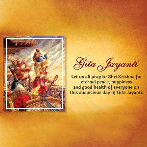 Gita Jayanti image with Krishna and Arjuna on a chariot