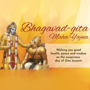 Image depicting Krishna and Arjuna with text 'Bhagavad-gita Maha Yajna' and a Jayanti greeting.