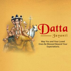 Image depicting Lord Dattatreya with the text 'Datta Jayanti'