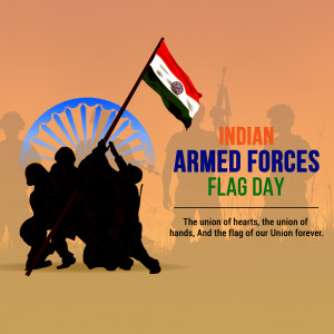 Silhouette of soldiers raising the Indian flag with the Ashoka Chakra in the background.