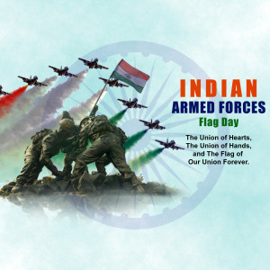 Indian Armed Forces Day celebration with flag and soldiers