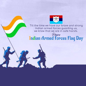 Indian Armed Forces Flag Day celebration with flag and soldiers silhouette