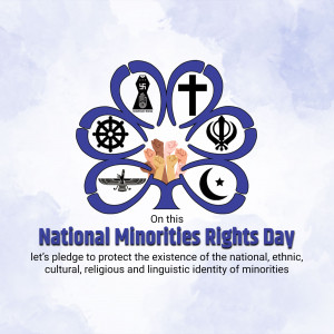 Image depicting symbols of various religions and ethnicities with the text 'National Minorities Rights Day'