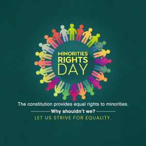 Illustration depicting people of different colors forming a circle around the text 'Minorities Rights Day'.