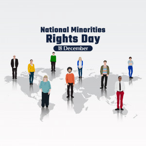Illustration for National Minorities Rights Day with diverse people standing on a world map.