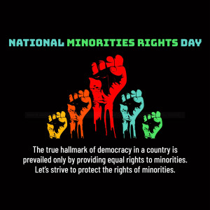 Image depicting raised fists in various colors representing diversity and solidarity for National Minorities Rights Day.