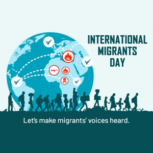 Illustration depicting International Migrants Day with silhouettes of people and a globe.