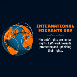 Illustration of the Earth with lines representing migration routes and text promoting International Migrants Day.