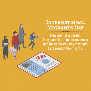 Illustration depicting migrants with a passport, promoting International Migrants Day.