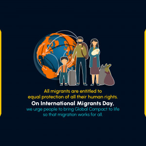 Illustration of a family with a globe, promoting equal rights for migrants.