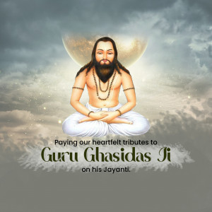 Portrait of Guru Ghasidas Ji with text commemorating his Jayanti