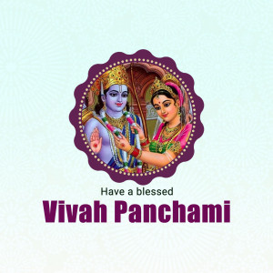Image depicting Lord Rama and Sita with text 'Have a blessed Vivah Panchami'