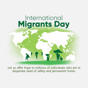 International Migrants Day graphic with world map and silhouettes of people