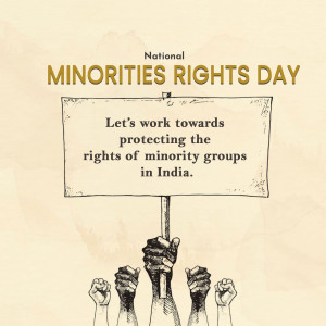 Image commemorating National Minorities Rights Day with hands raised and a sign advocating for minority rights.