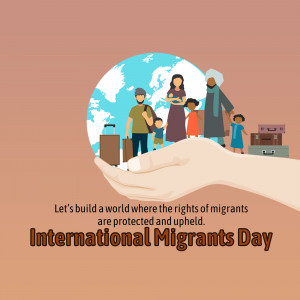 Illustration depicting a hand holding people of diverse backgrounds with a globe, promoting International Migrants Day.