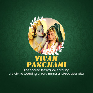 Image depicting Lord Rama and Goddess Sita with text 'Vivah Panchami'