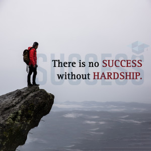 A person standing on a cliff with a motivational quote.