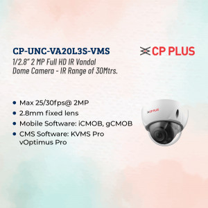 CP Plus CP-UNC-VA20L3S-VMS 2MP Full HD IR Vandal Dome Camera