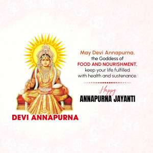 Image of Goddess Annapurna with text wishing Happy Annapurna Jayanti