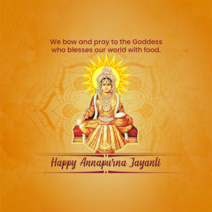 Image depicting Goddess Annapurna with a festive greeting for Annapurna Jayanti.