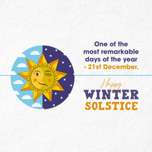 Illustration of a sun and moon split in half with text celebrating the Winter Solstice