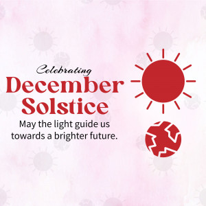 Image celebrating the December Solstice with a red sun and Earth illustration.